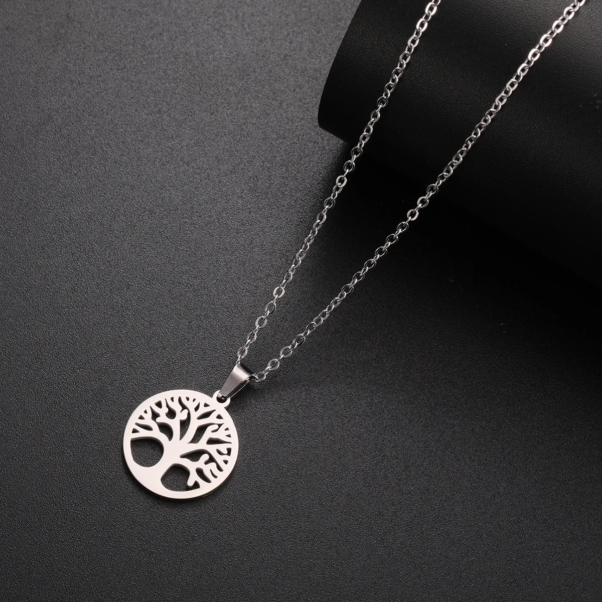 Necklace with Round Tree of Life Pendant for Men or Women silver