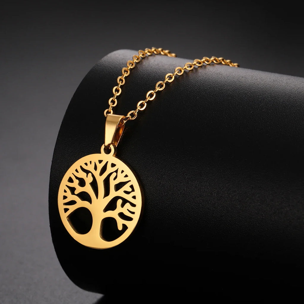 Necklace with Round Tree of Life Pendant for Men or Women gold