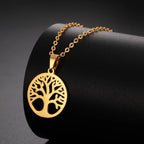 Necklace with Round Tree of Life Pendant for Men or Women gold