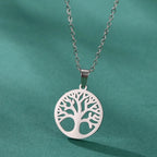 Necklace with Round Tree of Life Pendant for Men or Women silver