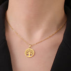 Necklace with Round Tree of Life Pendant for Men or Women gold