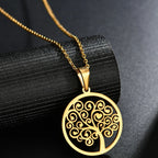 Necklace with Round Tree of Life Pendant for Women gold