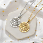 Necklace with Round Tree of Life Pendant for Women gold