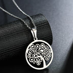 Necklace with Round Tree of Life Pendant for Women silver