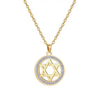Collier avec pendentif rond avec symbole juif étoile de David or