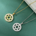 Collier avec pendentif rond avec symbole juif étoile de David or
