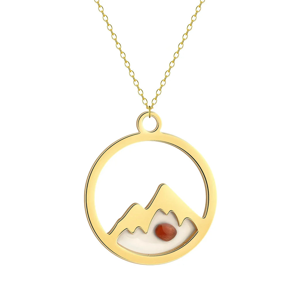 Collier avec Pendentif Rond Montagne et Graine or