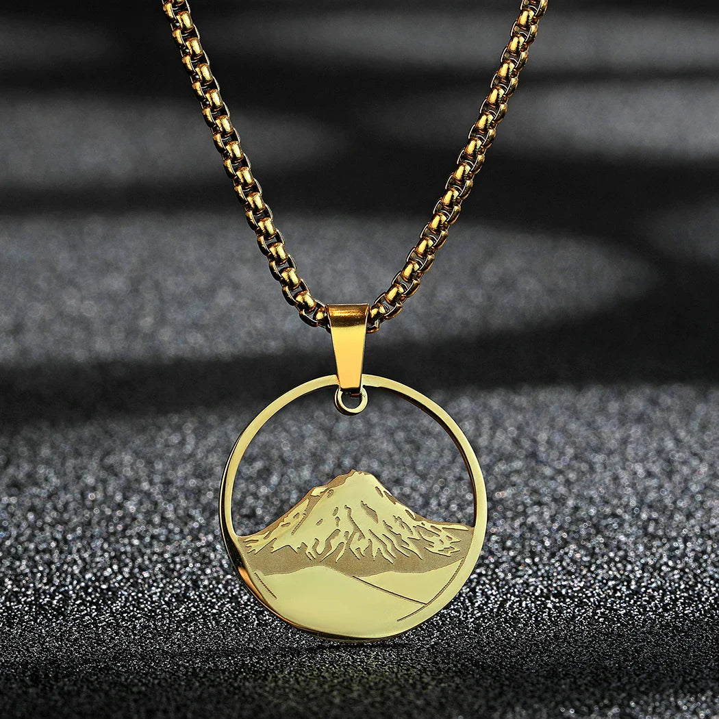 Necklace with Gold Mountain Round Pendant