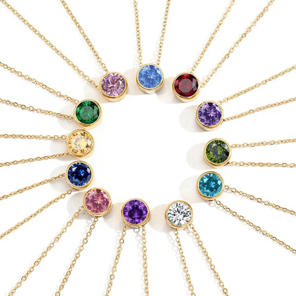 Collier avec pendentif rond pierre de naissance pour femme
