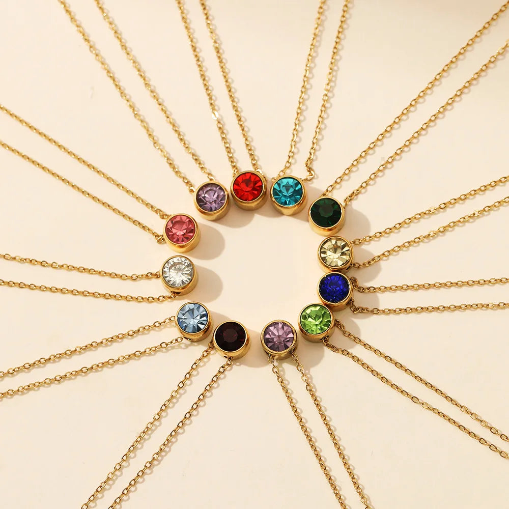 Collier avec pendentif rond pierre de naissance pour femme