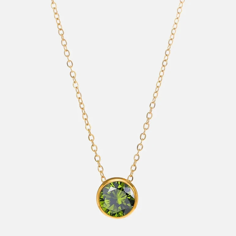 Collier avec pendentif rond pierre de naissance pour femme