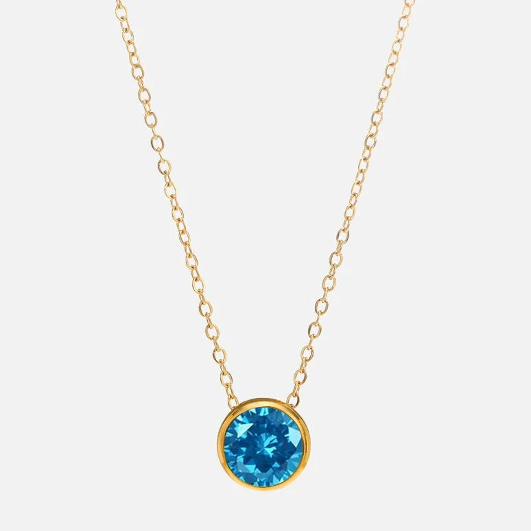 Collier avec pendentif rond pierre de naissance pour femme