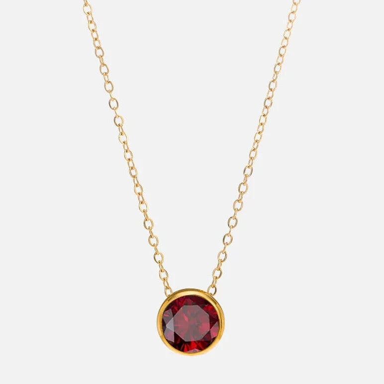 Collier avec pendentif rond pierre de naissance pour femme
