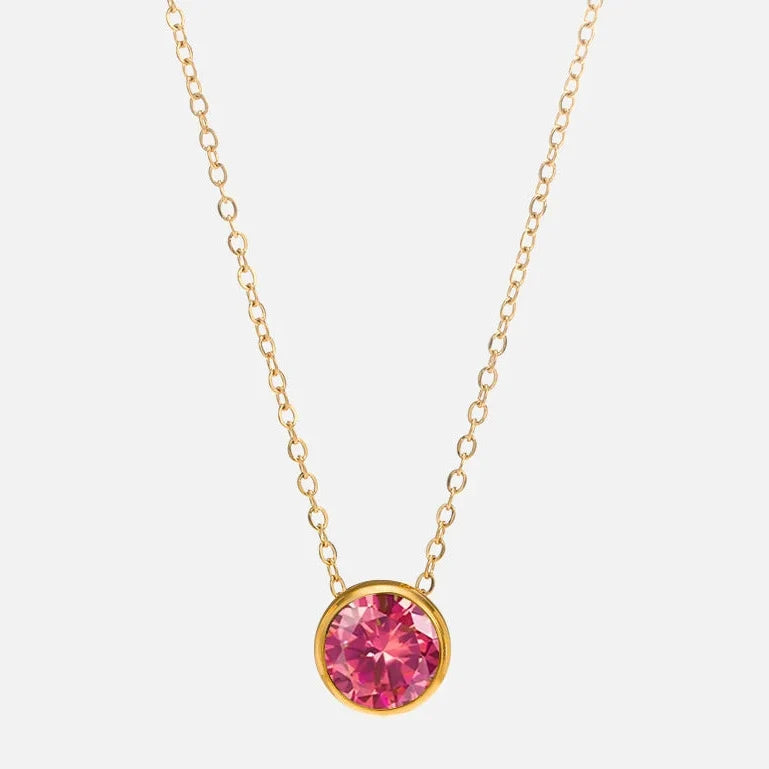 Collier avec pendentif rond pierre de naissance pour femme