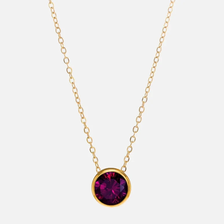 Collier avec pendentif rond pierre de naissance pour femme