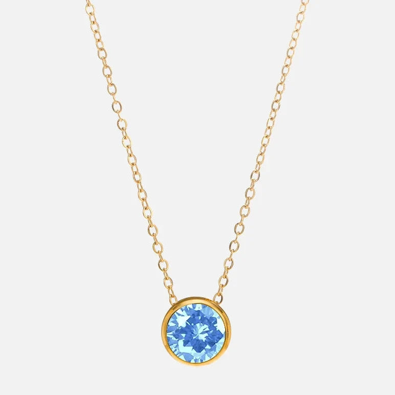Collier avec pendentif rond pierre de naissance pour femme