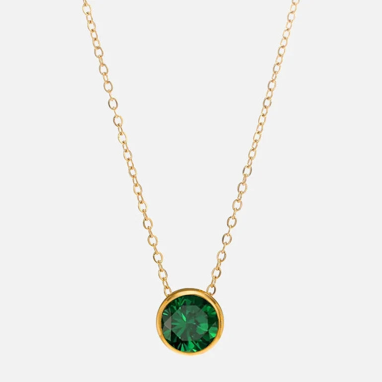 Collier avec pendentif rond pierre de naissance pour femme