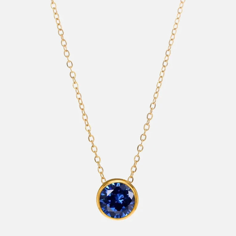 Collier avec pendentif rond pierre de naissance pour femme