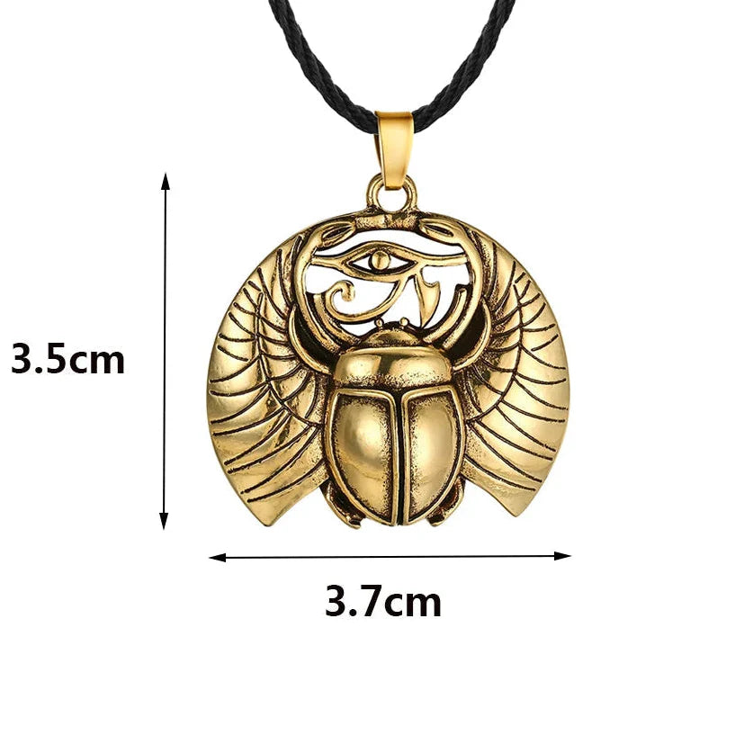 Necklace with Egyptian Scarab and Eye of Horus Pendant