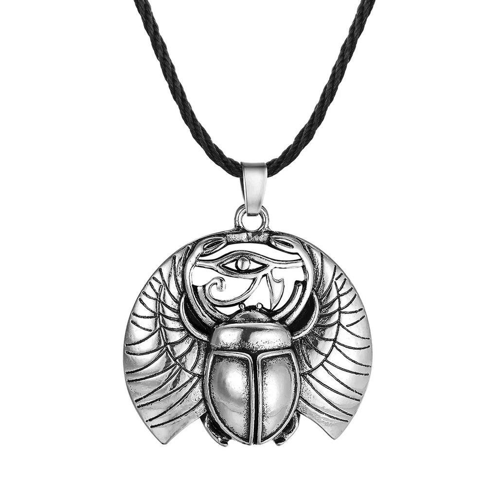Necklace with Silver Egyptian Scarab and Eye of Horus Pendant