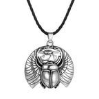 Necklace with Silver Egyptian Scarab and Eye of Horus Pendant