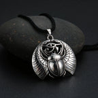Necklace with Silver Egyptian Scarab and Eye of Horus Pendant