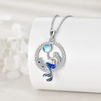 Necklace with Mermaid Pendant with Zircon and Moonstone