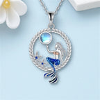 Necklace with Mermaid Pendant with Zircon and Moonstone