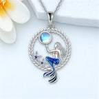 Necklace with Mermaid Pendant with Zircon and Moonstone