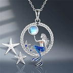 Necklace with Mermaid Pendant with Zircon and Moonstone