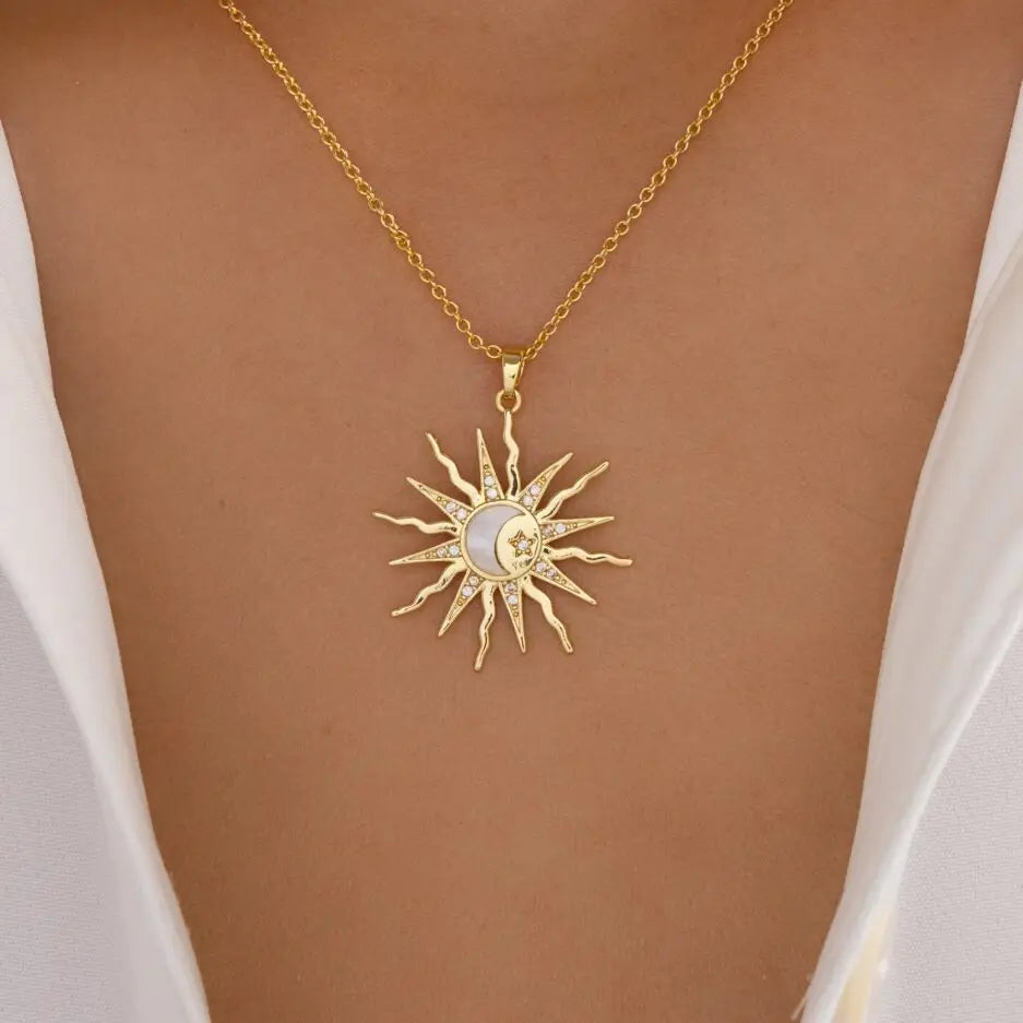 Necklace with Charming Sun and Moon Pendant