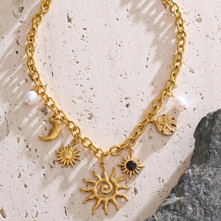 Necklace with Sun and Moon Pendant for Women