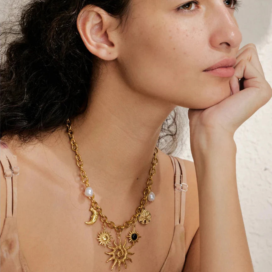 Necklace with Sun and Moon Pendant for Women