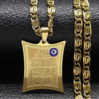 Collier long avec pendentif amulette Ayatul Kursi arabe islam musulman or
