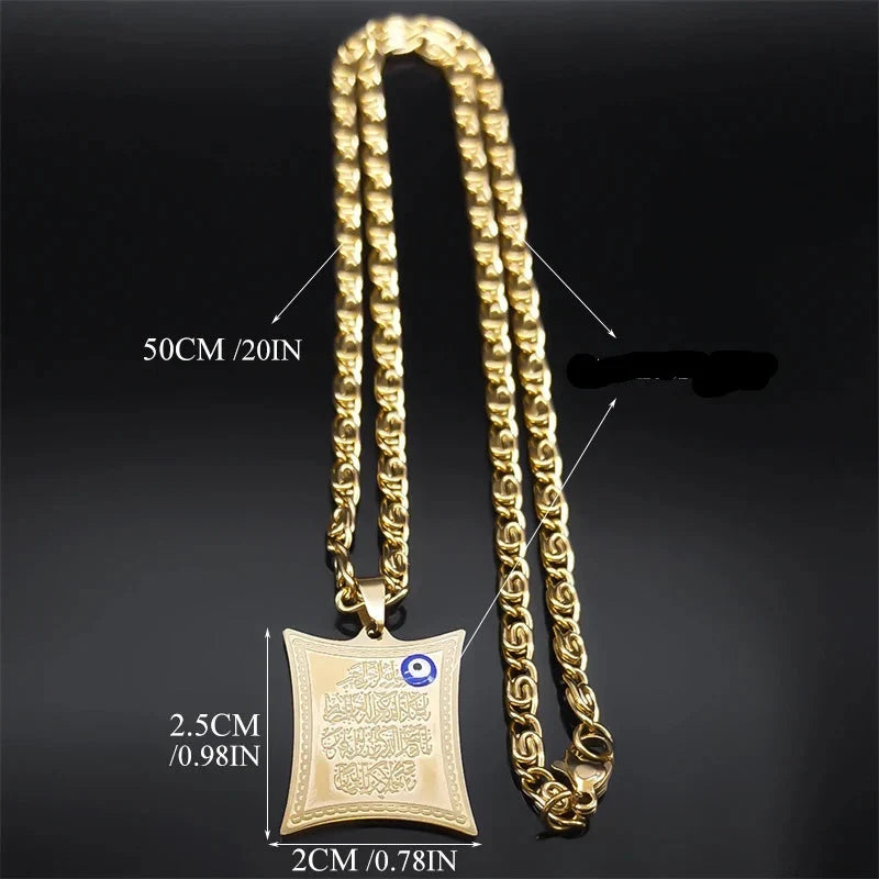Collier long avec pendentif amulette Ayatul Kursi arabe islam musulman