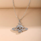 Necklace with Skull Head Pendant in Rhinestones