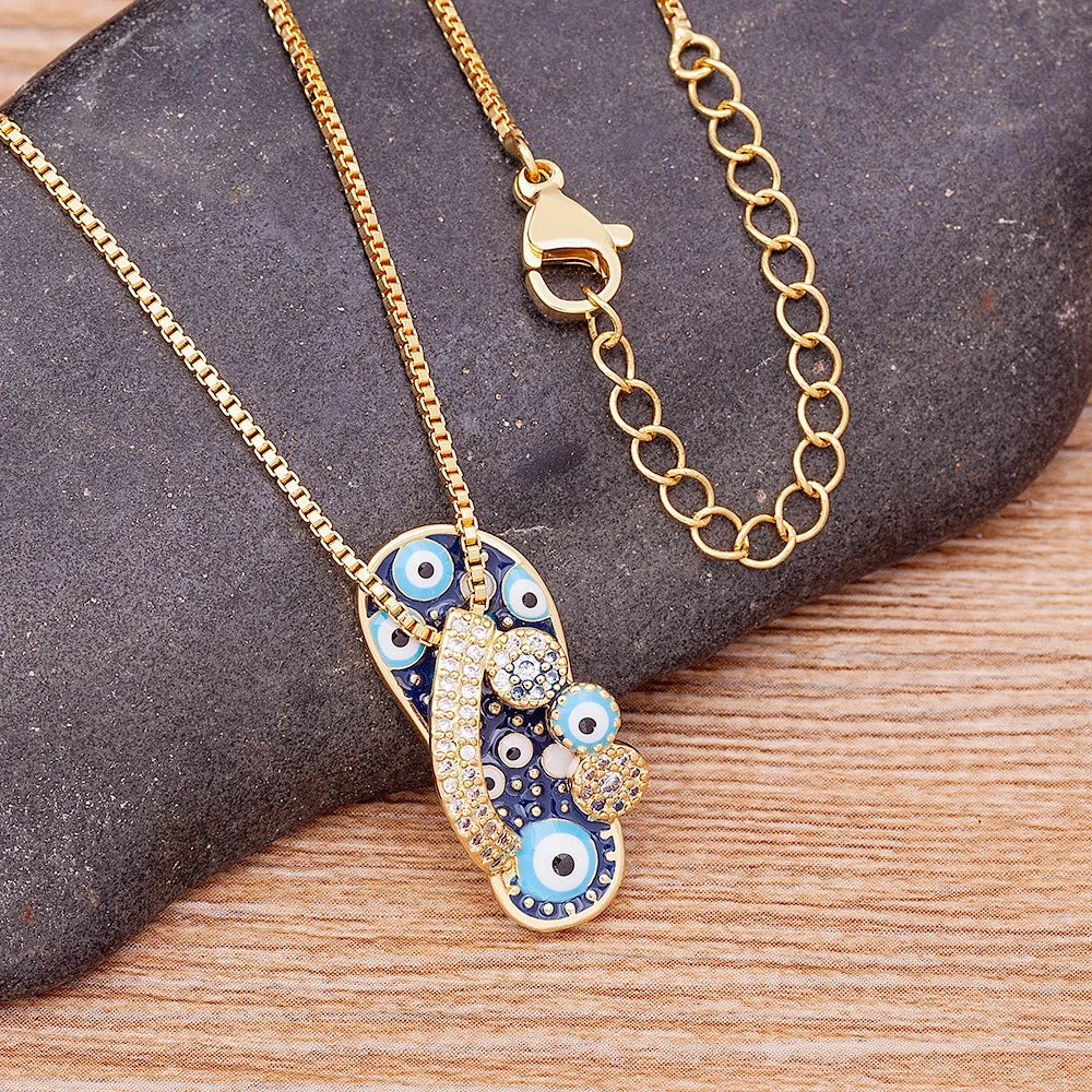 Necklace With Blue Eye Tongue Pendant And Zircon