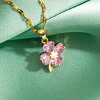Necklace with Colored Four-Leaf Clover Pendant 