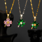 Necklace with Four-Leaf Clover Pendant Colored silver and green