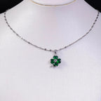 Necklace with Four-Leaf Clover Pendant Colored silver and green
