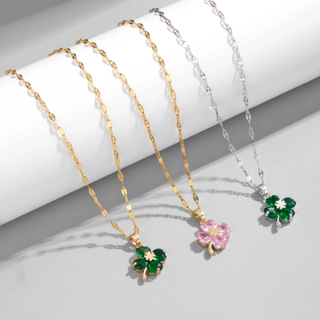 Necklace with Four-Leaf Clover Pendant Colored silver and gold