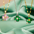 Necklace with Four-Leaf Clover Pendant Colored gold and pink