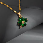 Necklace with Four-Leaf Clover Pendant Colored gold and green