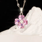 Necklace with Four-Leaf Clover Pendant Colored silver and pink