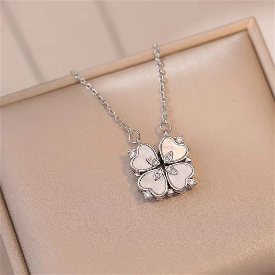 Choker Necklace with Four-Leaf Clover Lucky Pendant Silver