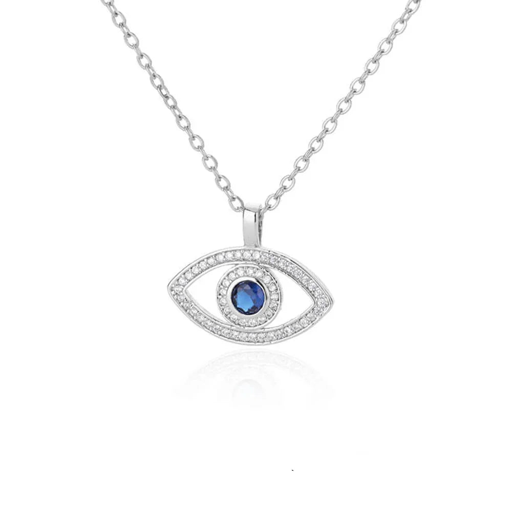 Collier Avec Pendentif Zircon Mauvais Oeil Bleu Turc argent