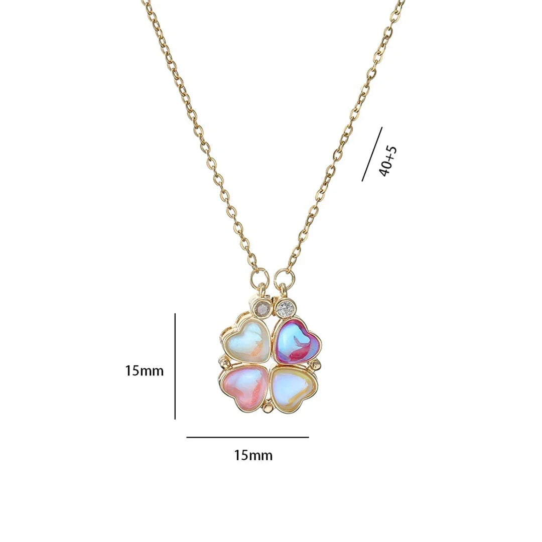 Necklace with Four-Leaf Clover Heart Pendants