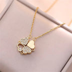 Necklace with Four-Leaf Clover Heart Pendants gold