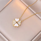 Necklace with Four-Leaf Clover Heart Pendants gold