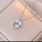 Necklace with Four-Leaf Clover Heart Pendants silver